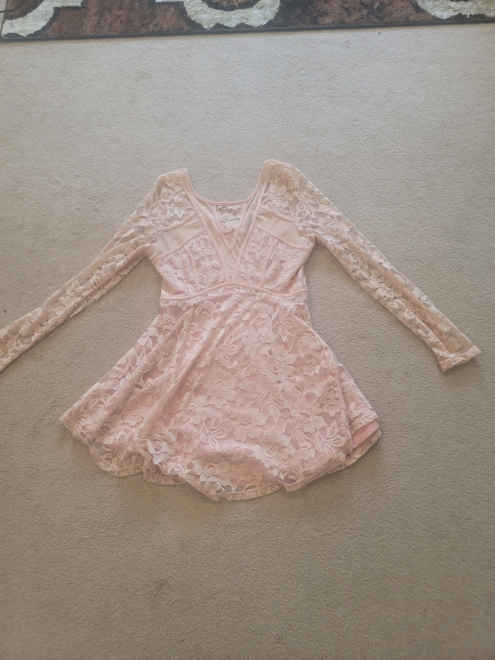 Blush Pink Lace Long Sleeve Skater Dress